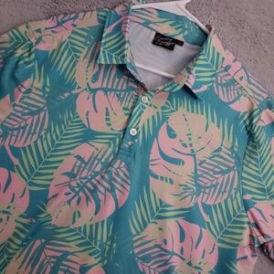 Sunday Swagger Polo Shirt Mens Large Performance Stretch Hawaiian Tropical Loud